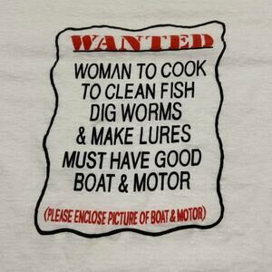Vintage Wanted Funny Fishing Tee White‎ Single Stitch Size XL Used - Excellent